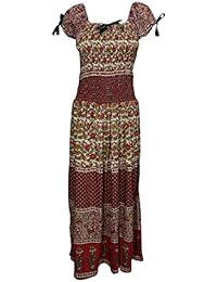 Womens Gauzy Maxi Dress SPELL BOUND Off Shoulder Smocked Waist Rayon Flare Summer Beach Dresses one Size