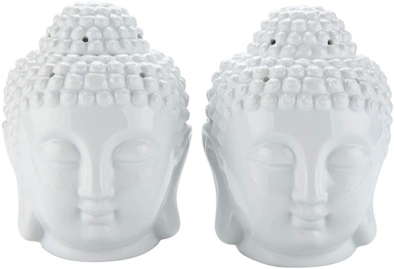 EVERGD Buddha Head Wax Melt Candle Oil Burners with Tealight Spoon Essential Oil Burner Aromatherapy for Yoga Spa Home Office Decorative Gift (White, 2)