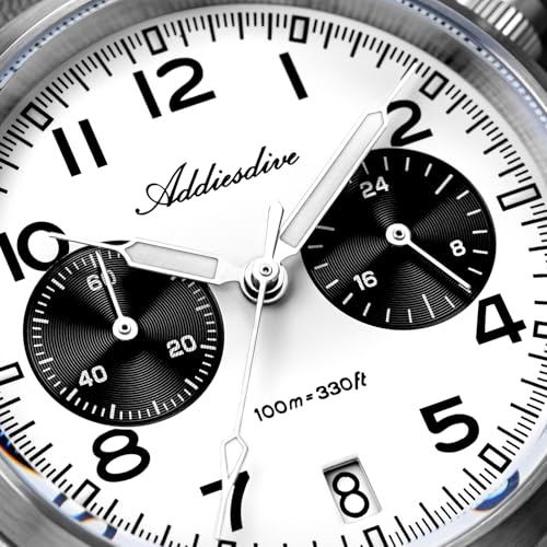 ADDIESDIVE 39 MM Chronograph Watch Panda Dial Quartz VK64 Movement Synthetic Sapphire Super Lume 100 M Mens Waterproof Watches Comfortable Nylon Strap