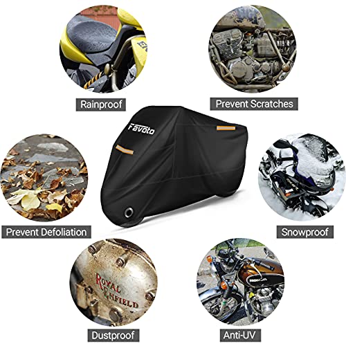 Favoto Waterproof Motorcycle Cover, Dust, Rain, Wind, Bird Droppings, Anti-Theft Cover for Motorcycle, Motorcycle, Scooter, 245 x 105 x 125 cm (XXL)