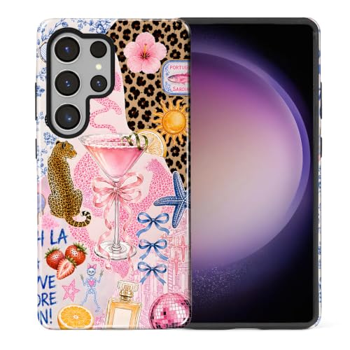 Compatible with Samsung Galaxy S23 Ultra Case, Dual-Layer Protection Hard Shell with Silicone Interior Slim Scratch Resistant Shockproof for Woman Men Leopard Print Wine Glass Collage at Amazon