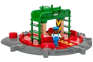 BRIO World 33476 - Turntable & Figure | 2 Piece Wooden Toy Train Accessory for Kids | Multiple Track Connection Points | Spacious Turntable | Poseable Train Engineer Figure | Ages 3 and Up