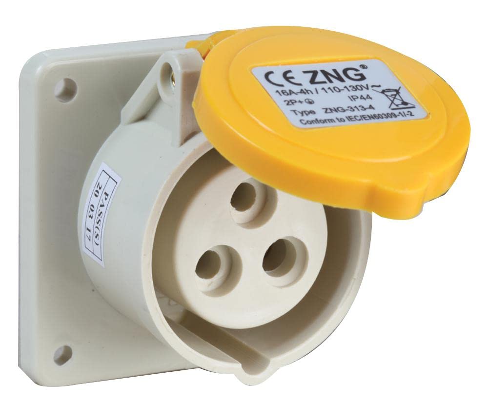 PRO ELEC PELB0122 16A, 110V, Panel Mount CEE Socket, 2P+E, Yelow, IP44