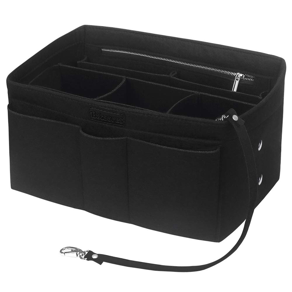Betoores Bag Felt Handbag Organiser, Tote Folder with Zip Pocket, Black, L