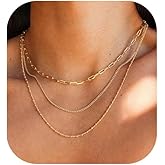 XIXINI Layered Necklaces for Women Non Tarnish,Dainty Gold Necklace Stack 14K Gold Plated Cuban Link Chain Simple Gold Paperclip Necklace for Women Trendy Fashion Gold Jewelry for Women