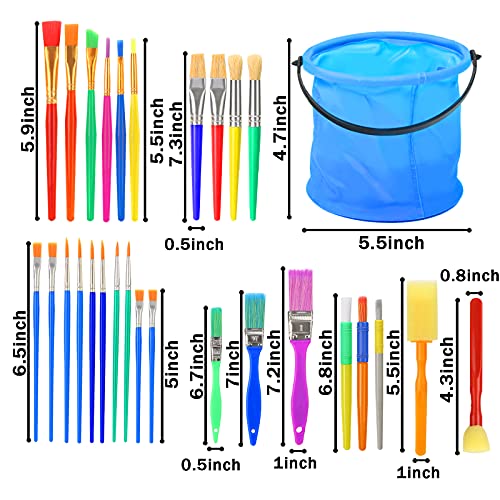 MCPINKY Paint Brushes for Kids, 29PCS All Purpose Paint Brushes with Collapsible Bucket for Acrylic, Oil, Watercolor, Gouache