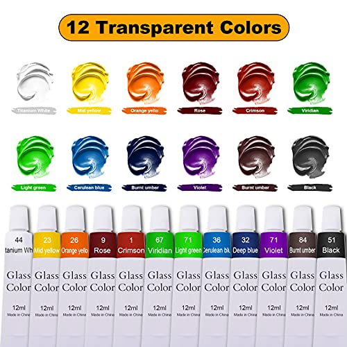 Stained Glass Paint, 12 Color Transparent Paint Vibrant Enamel Paints