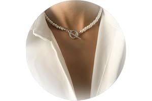 Pearl Chain Necklace for Women Chain Pearl Beaded Choker Necklace OT Buckle Pearl Necklace Pearl Pendant Toggle Clasp Necklac