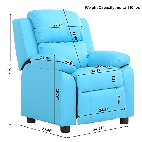LCH Contemporary PU Leather Kids Recliner with Deluxe Padded Backrest