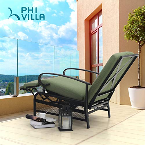 PHI VILLA Adjustable Patio Recliner Chair Metal Outdoor Lounge Chair