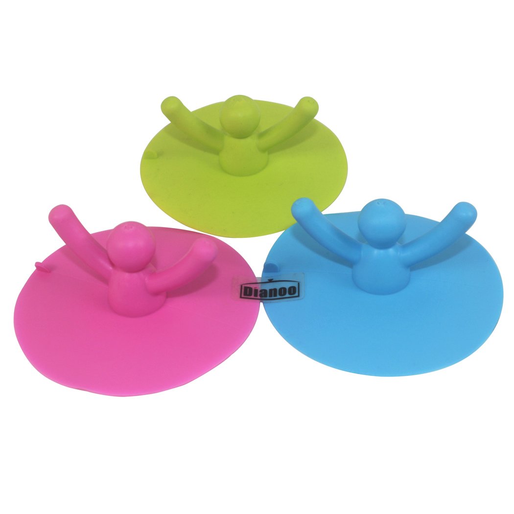Dianoo 3PCS the Drain, Cute Person Shape Silicone Tub Drain, Stopper Floor Drain for Kitchen Bathroom, Soft Flexible Water Seals Suction (Random colors)