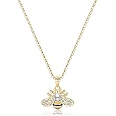 Reffeer Solid 925 Sterling Silver Cute Bee Necklace Choker for Women Teen Girls Pearl Bee Pendant Necklace