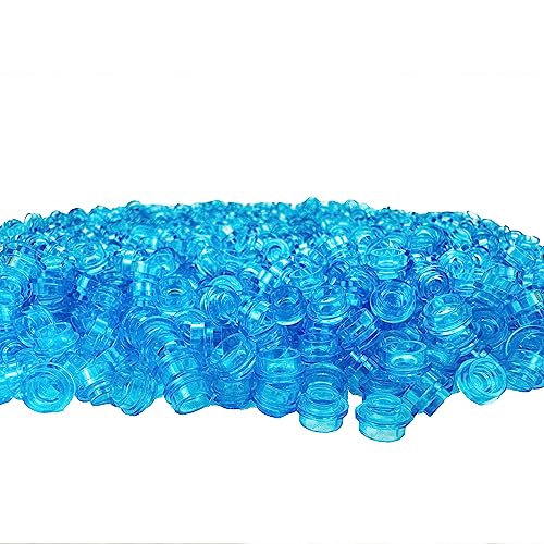 1050PCS Trans-Blue 1x1 Round Plates Bulk Building Blocks Parts and Pieces Dots Pieces Circle Studs Flat Brick Plate Set 100% Compatible with All Major Building Toy Brands 4073