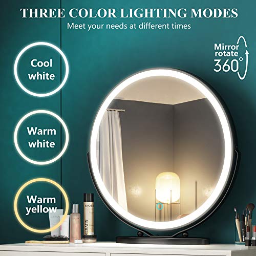 LVSOMT Makeup Vanity Desk Set with Round Mirror and Dimmable LED Lights