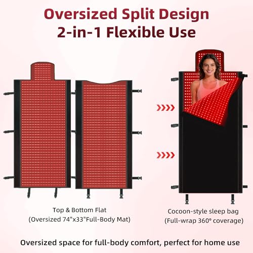 Red Light Therapy Mat Full Body with 2630 LEDs, 74.8"x33.6" Flexible Infrared Red Light Blanket for Home Use, Dual 660nm & 850nm, Adjustable Modes and Timer Control