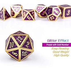 DNDND Glitter Purple Metal Dice Set, Solid