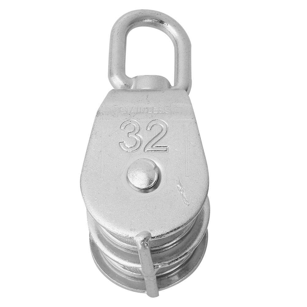Alomejor Double Wheel Pulley Swivel Pulley Rigging Lifting Rope Ship Yacht Swivel Double Pulley Block Chain Traction Wheel for Ship Yacht Accessory(32mm)