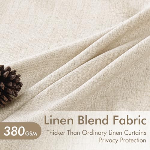 MIULEE Pinch Pleated Thick Linen Curtains 96 Inches 4 Panels Set Ivory Cream Back Tab Memory Trained Pinch Pleat Semi Sheer Light Filtering Privacy Curtains Window Drapes for Living Room Bedroom Birch