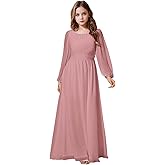 Chyrbaby Junior Bridesmaid Dresses Long Lantern Sleeves Chiffon Flower Girl Dress First Communion Gown Dusty Rose 11