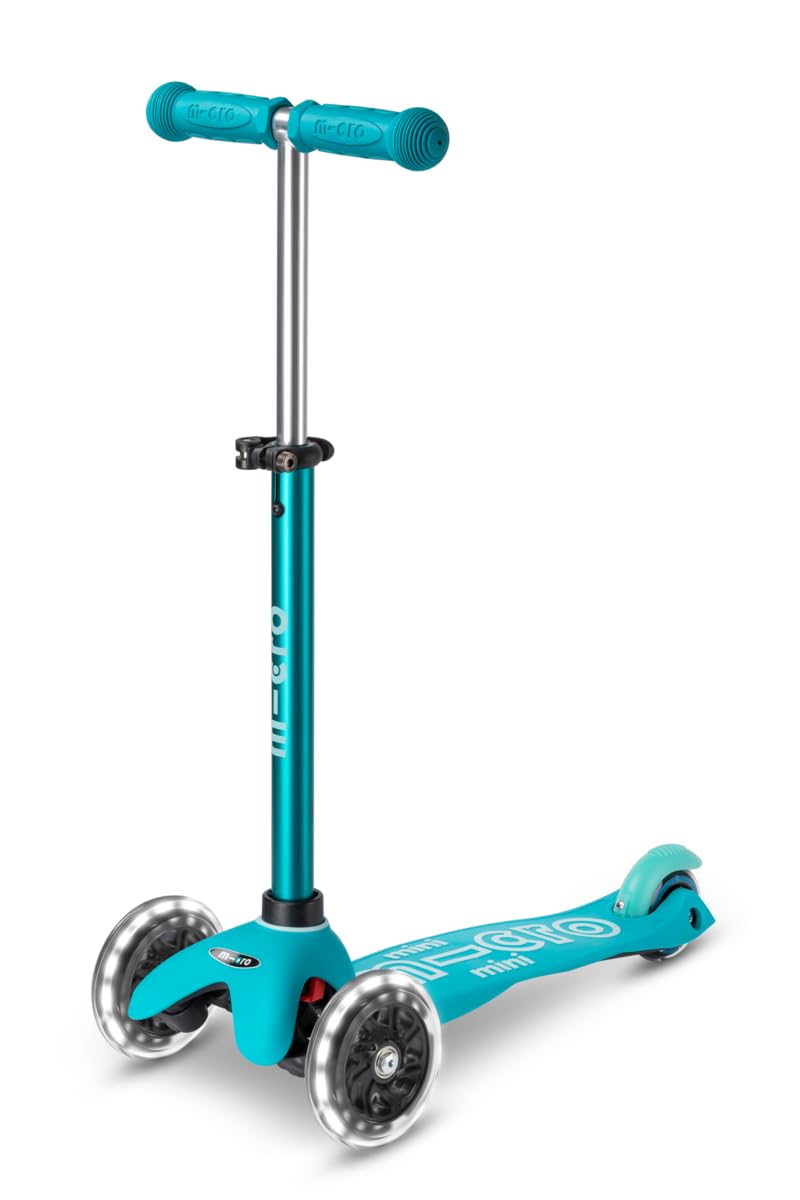 Micro Scooters | Mini Micro Deluxe LED Children's Scooter | Extra Grippy Deck | Weather Tested Stem | Remove & Fold Handlebar | Light Up Wheels | 2-5yrs | Boys & Girls | Aqua — image 1