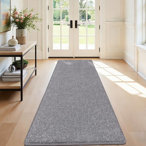 SHACOS Langer Läufer Flur 80x200 cm Grau Läufer Teppich Teppichläufer rutschfest Modern Weich Flurteppich Flurläufer Lang Küchenteppich Waschbar Teppi