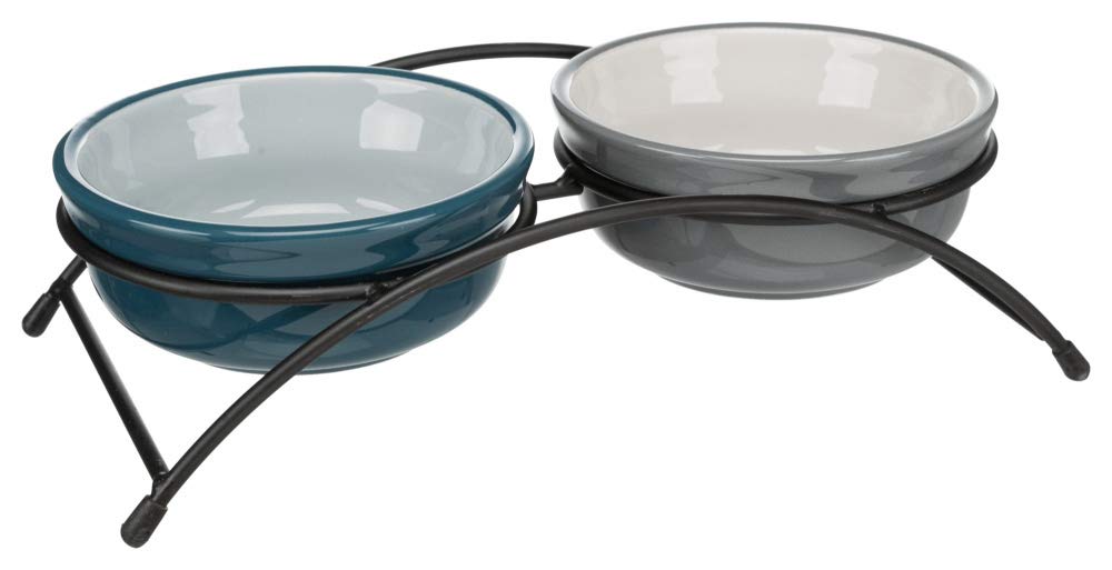 TRIXIE Feeder Set, 2 × 1.6 L/Ø 20 cm, Oil Blue/Grey, Dog