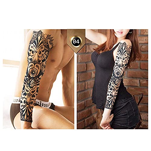 Temporary Tattoos Adult Women Pinkiou Full Arm Fake Tattoos Stickers 12 Sheet Shoulder Waterproof Tattoo for Men Women Teens Buddha, Skull, Eagle Eye, Beauty and Beast (12PCS)