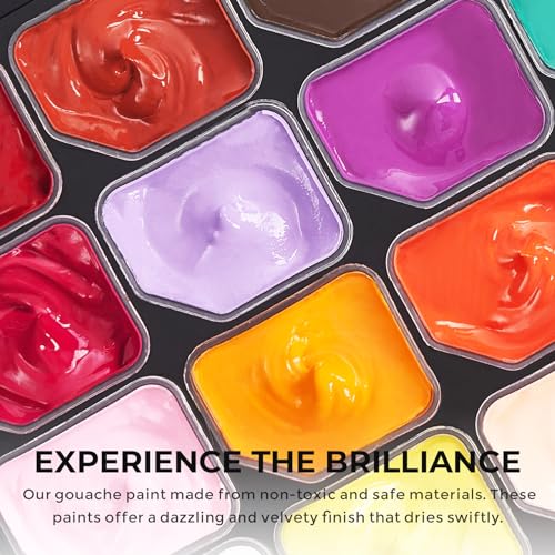 Gouache Paints Set, 24 Colors x 30ml Gouache Paint with 12 Brushes, Gouche Painting for Creative