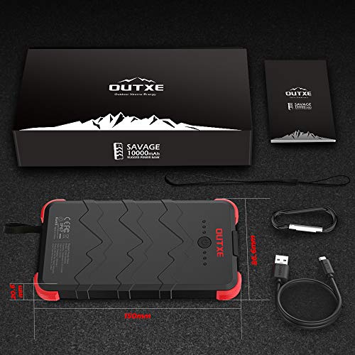 OUTXE USB C Solar Powered Phone Charger 10000mAh with Flashlight IP67