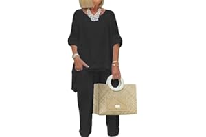 DEPENSL Womens 2 Piece Linen Pants Suit Casual Loose Outfit Long Sleeve Top Shirts Sets Wide Leg Trousers