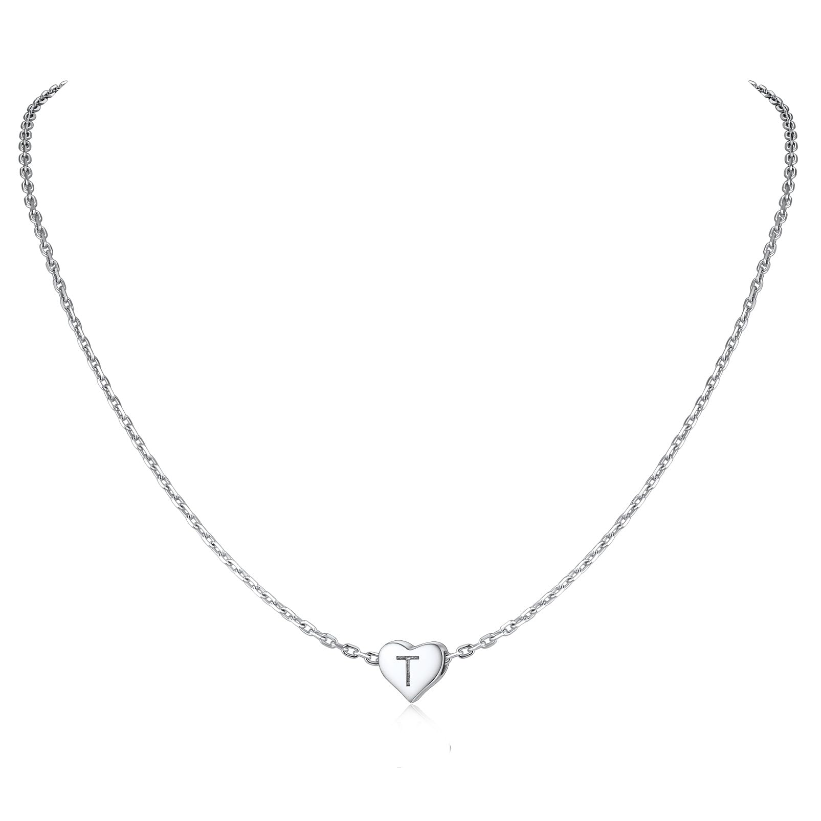 Silvora Heart Necklaces for Women Sterling Silver Necklace Choker Silver Chains Cute Necklaces Initial Necklace