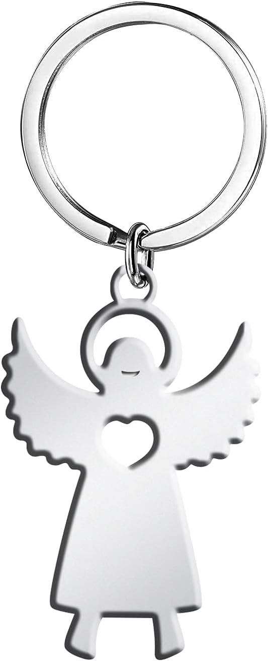 TOFBS Guardian Angel Keyring - drive safe Keychain - Silver Shiny as a Talisman Pendant Gift for Car Drivers Lover Couple Partners Children Women Men (Silver#2)