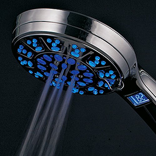 Hotel Spa 3 Colors LED Hand Shower with Temperature Display, Chrome, 4.