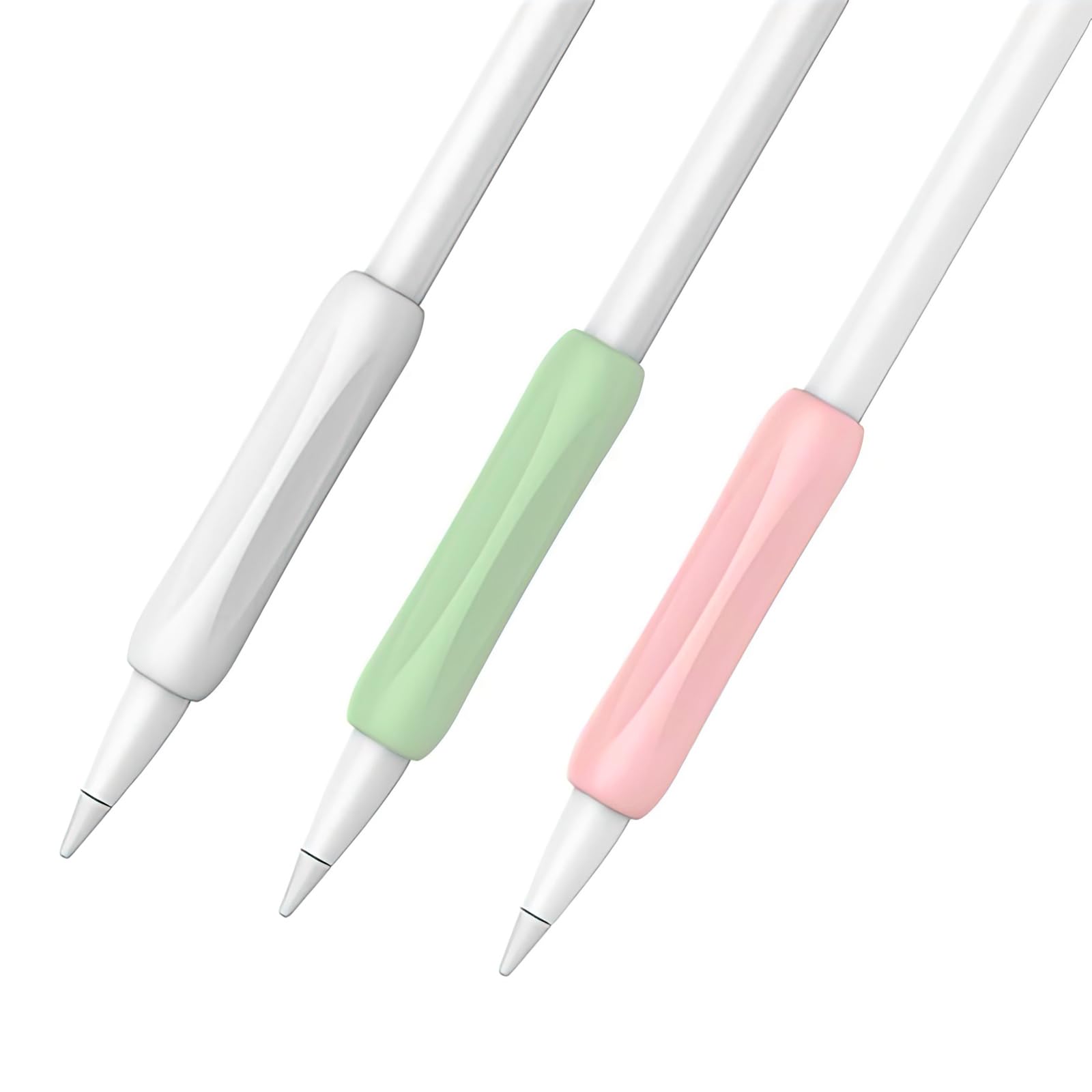 KELIFANG Silicone Ergonomic Grip Holder 3 Pack Compatible with Apple Pencil 1st, 2nd Generation & Pencil (USB-C), Apple Pencil Pro 2024, Protective Sleeve Cover Case Accessories(Pink, White, Green)