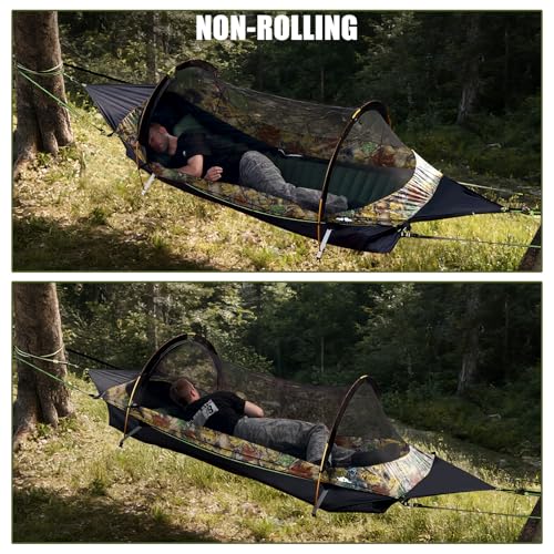 Night Cat Hammock Tent with Flat Base for 1 Person with Mosquito Net Waterproof Cover and Additional Storage Space Hiking Camping in the Garden Backyard Wild