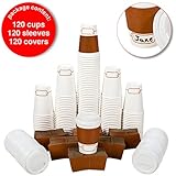 120 Disposable Paper Coffee Cups Set, 12 oz With Travel Lids and Sleeves, With Name Area for Personalization, Eco-Friendly, Cups for Hot/Cold Drinks, Coffee Tea Chocolate, To Go Coffee Cup.
