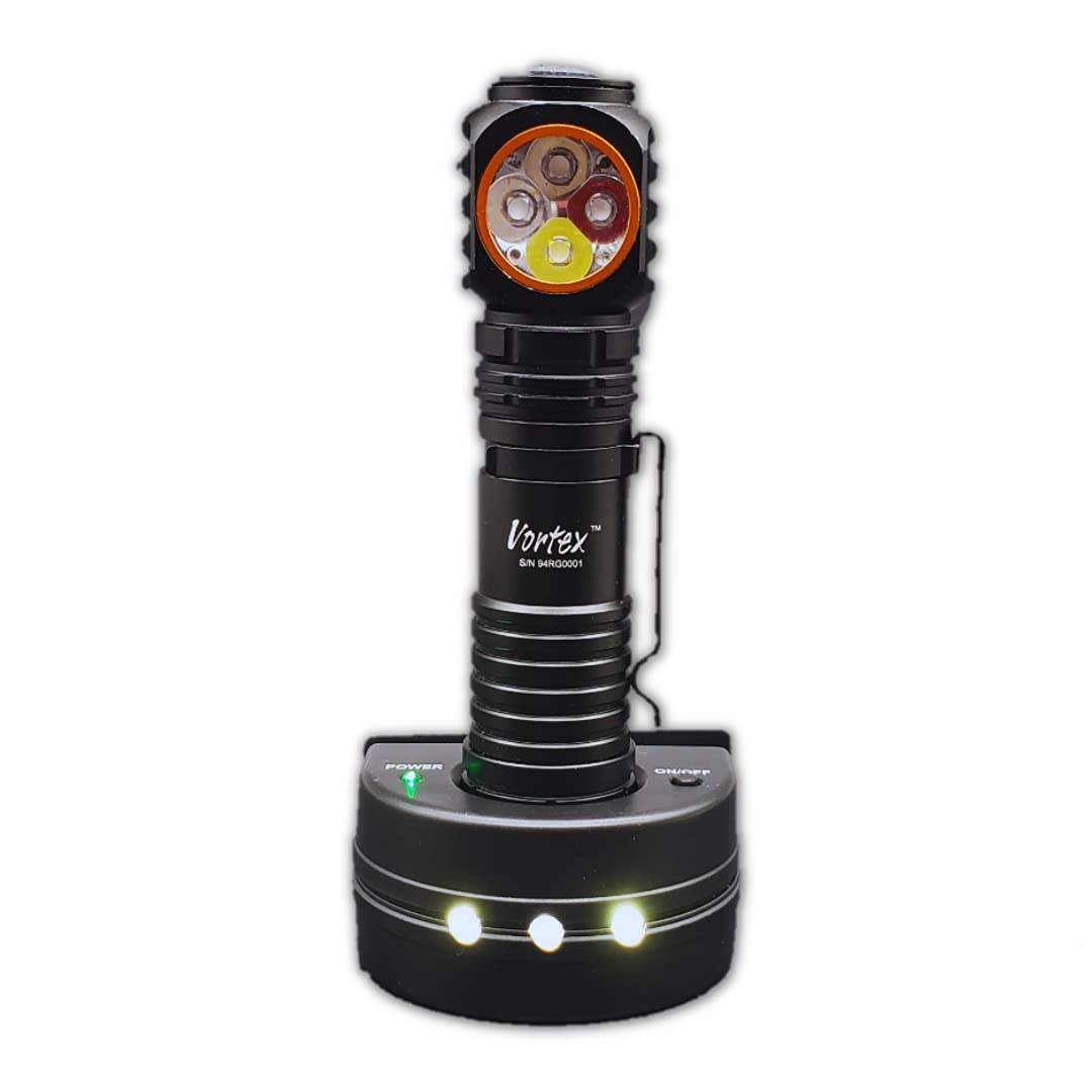 Vortex TO101-RGBW 2 in 1 Working and Emergency Rechargeable RGB LED Charging Dock 7/24 Right Angle Crank Magnetic Base Mini-USB Charging Up to 1200 Lumen Handheld Tripod Compatible Flashlight