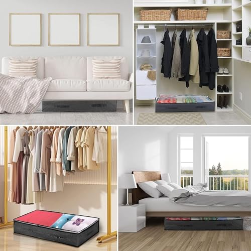 SKY-TOUCH 4PACK Underbed Storage Box, with Zip lock Bags - Under bed Storage Box with PVC Window for Clothes, Duvets, Comforters, Blankets, Bedding, Quilts - 100x50x18cm, Grey 90L