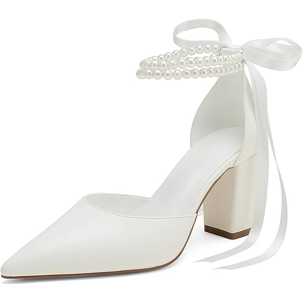 YWXYMGE Bridal Wedding Shoes - Satin Rhinestone Block Heel Pumps, 2 Inch Heel, Zipper Closure (US Sizes 6-10)