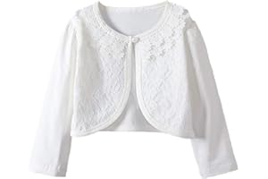 ILAVSUN Girl Lace Bolero Cardigan Shrug - Little Girl Long Sleeve Shrug Sweater with Pearls 2-11 Years