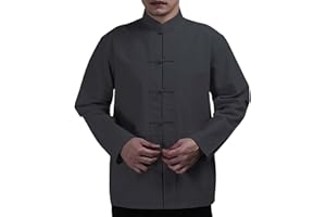 CAOQAO Men's Shirt Tang Suit Shirt Long Sleeve Traditional Kung Fu Uniform Chinese Frog Buttons Lightweight Jacket Summer