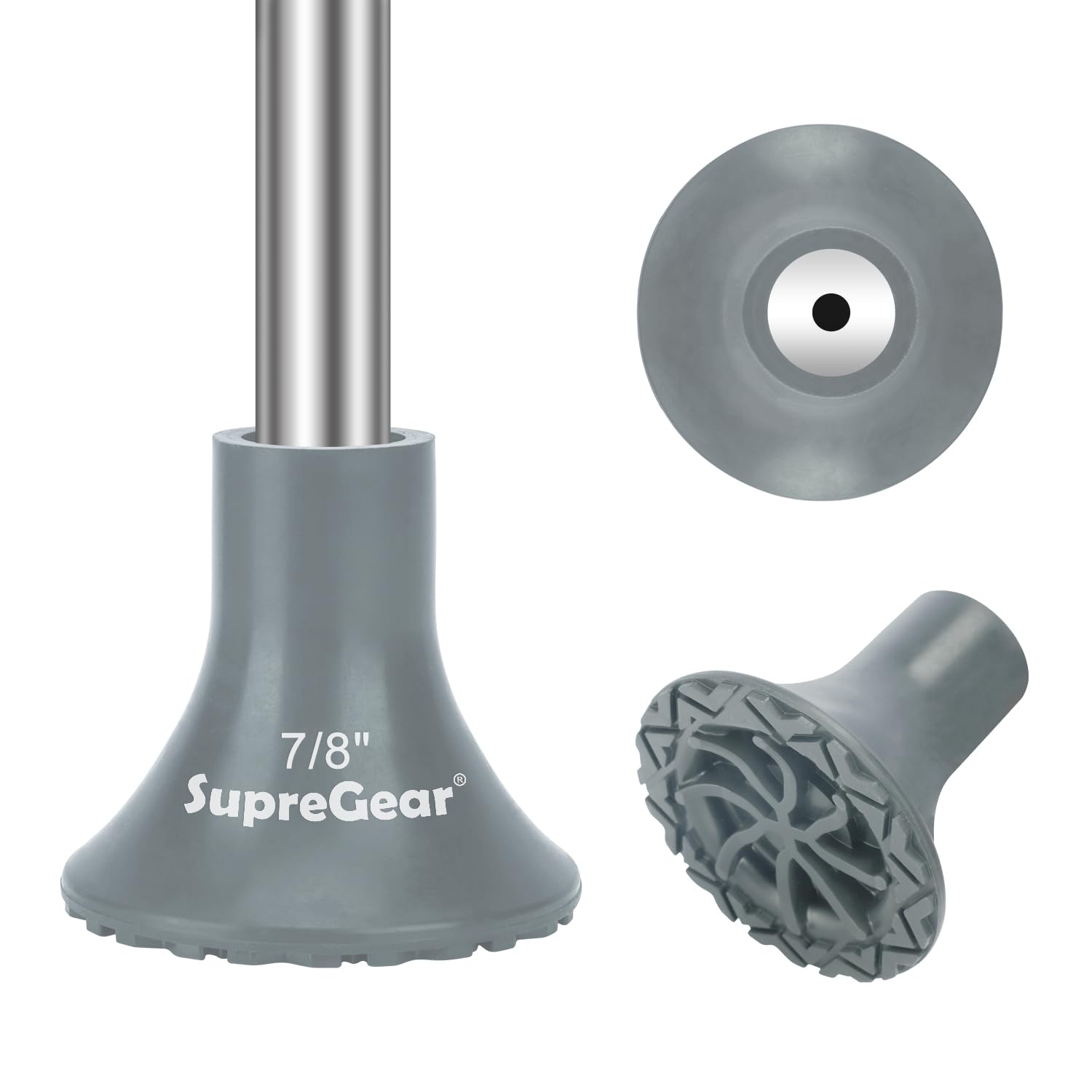 supregear 22mm Heavy Duty Rubber Ferrules for Crutch, Non-Slip Replacement Caps for Walking Sticks, Widen All Terrain Crutches Foot Protector, Added Metal Washer for Extra Strength, Grey/1-PK