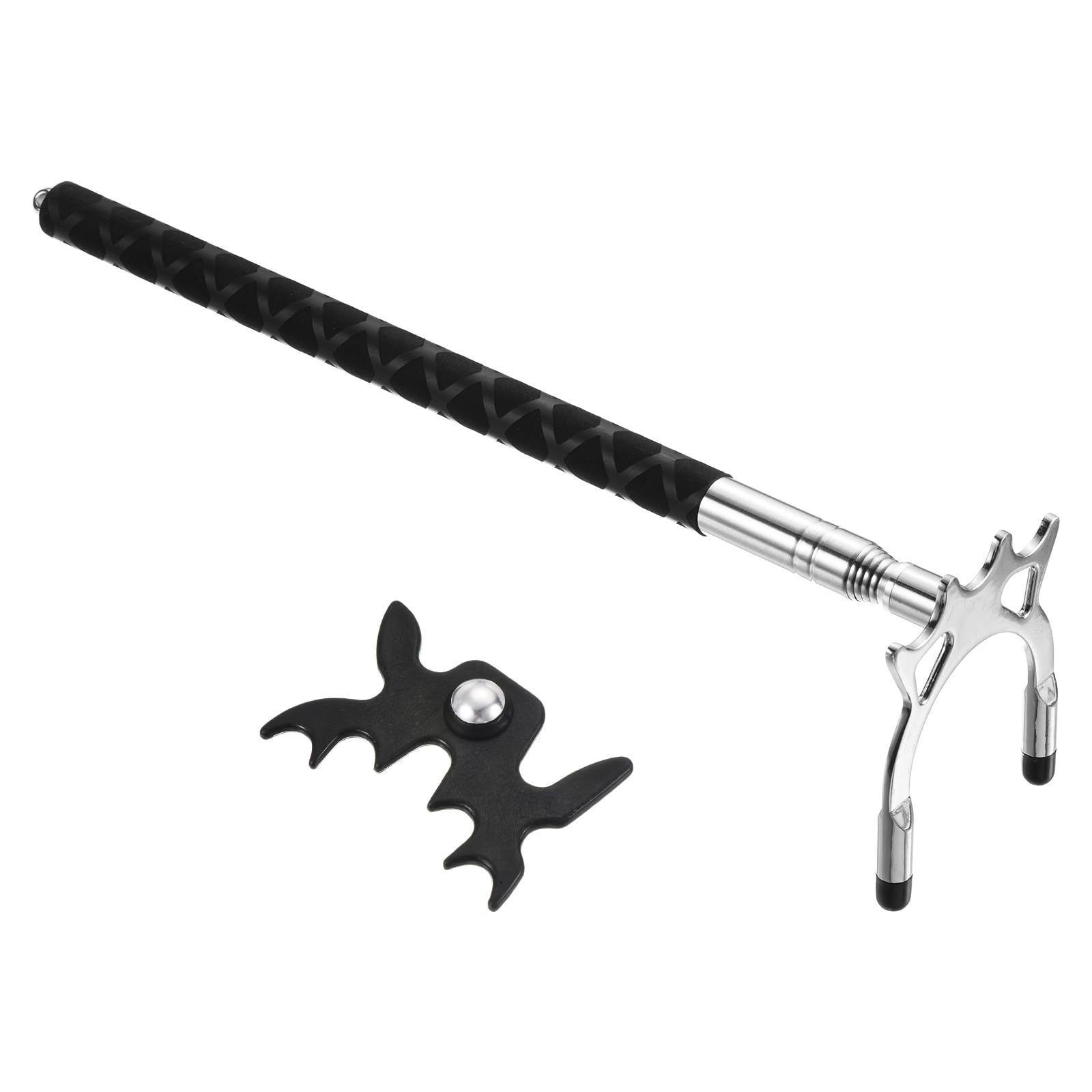 PATIKIL Retractable Billiards Cue Stick Bridge, Silicone Pool Cue Accessory with Removable Metal High Bridge Head for Pool Table Competition, Silver/Black