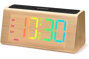Ludnsghsjk Wooden Digital Alarm Clock for Bedroom, Loud Alarm for Heavy Sleepers, Snooze, DST, Electric Desk Clock with USB P