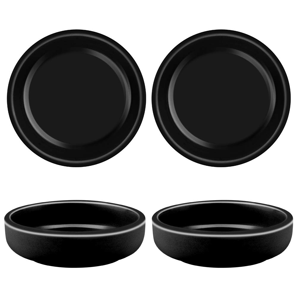 Cyimi 3.5" Ceramic Dipping Dishes - Small Porcelain Soy Side Dish Bowls - Black Dinnerware Set for Sauce, Dessert, Snack Serving - Set of 4