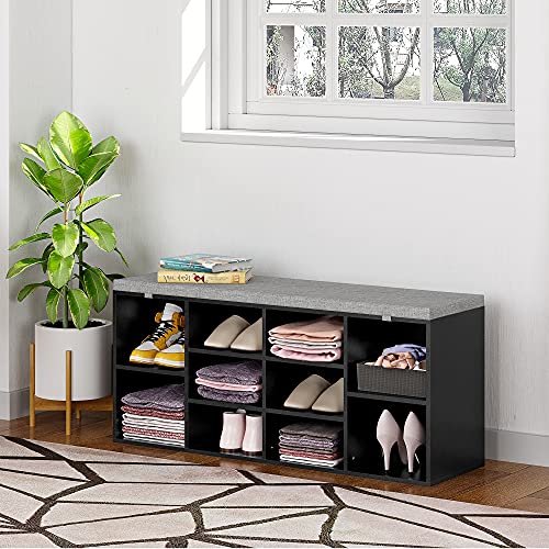 HOME BI Entryway Bench, Shoe Storage Benches with Cushion, 10Cube Shoe Room Seating
