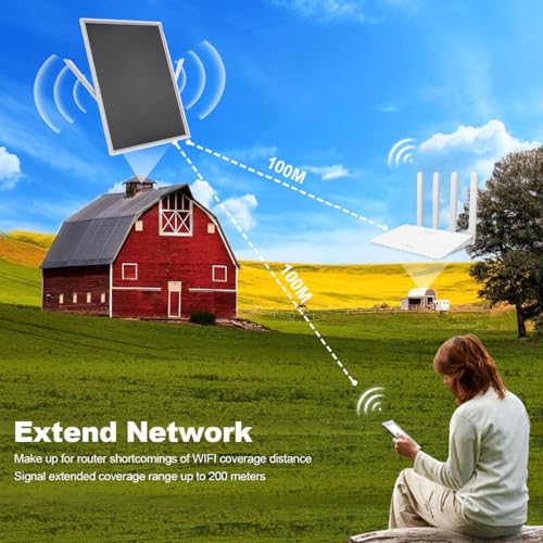 Solar WiFi Extender, Outdoor Signal Booster with 15W Solar Panel and 20000mAh Battery, Extends Coverage Up to 328ft for Camping RV