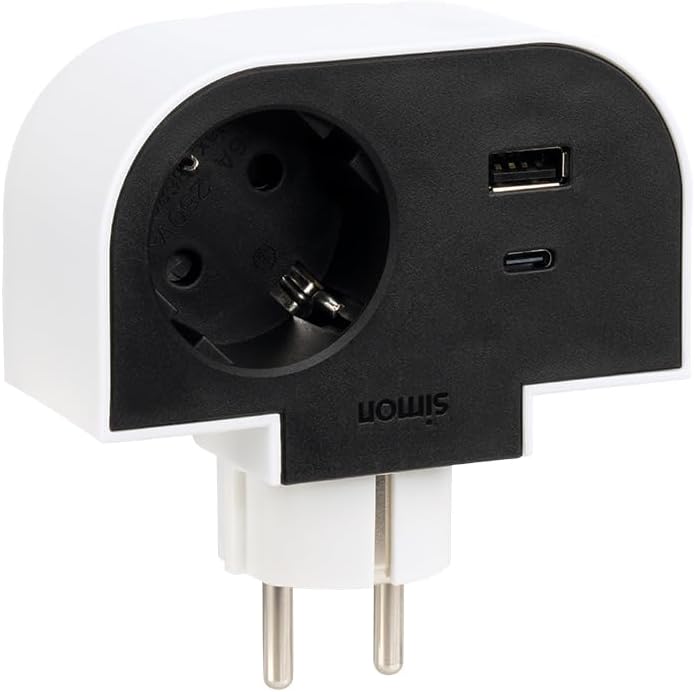 - Adattatore girevole Plug 1 presa 16A (250 V, 3680 W) + 2 porte USB A+C (30 W), rotazione di 180 gradi e ricarica rapida per cellulari e tablet, ideale per angoli o dietro i mobili, colore