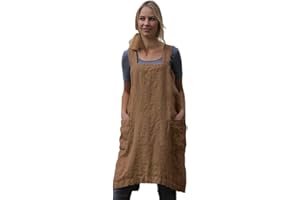 LARMLISS Women’s Pinafore Square Apron Baking Cooking Gardening Works Cross Back Cotton/Linen Blend Dress with 2 Pockets