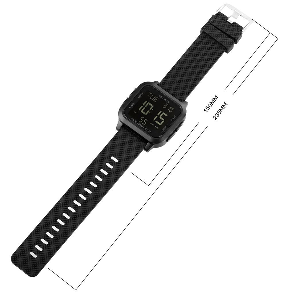 zolohoni Men’s Digital Watch for Men, Stainless Steel Square Watches, Mens Wrist Watches Waterproof Large Face Dual Time Date Watch